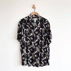 Margaritaville Jimmy Buffett Marlin Flower Casual Hawaiian Shirt Black Pink XL